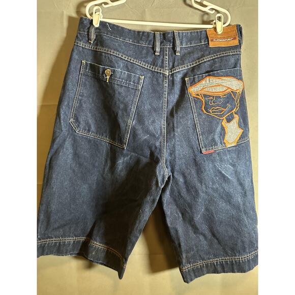 Platinum FUBU Shorts Mens W42 Blue Denim Embroidered Junkyard Gang Hip Hop Y2K - Picture 6 of 6